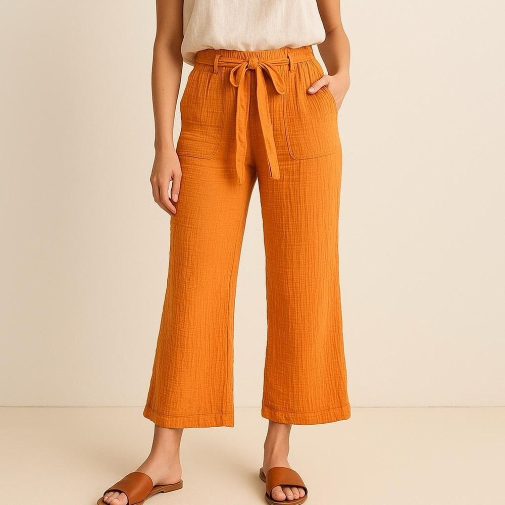 sincerely jules High Rise Gauze Womens Slub Knit 24x22 Wide Leg Pant Orange S